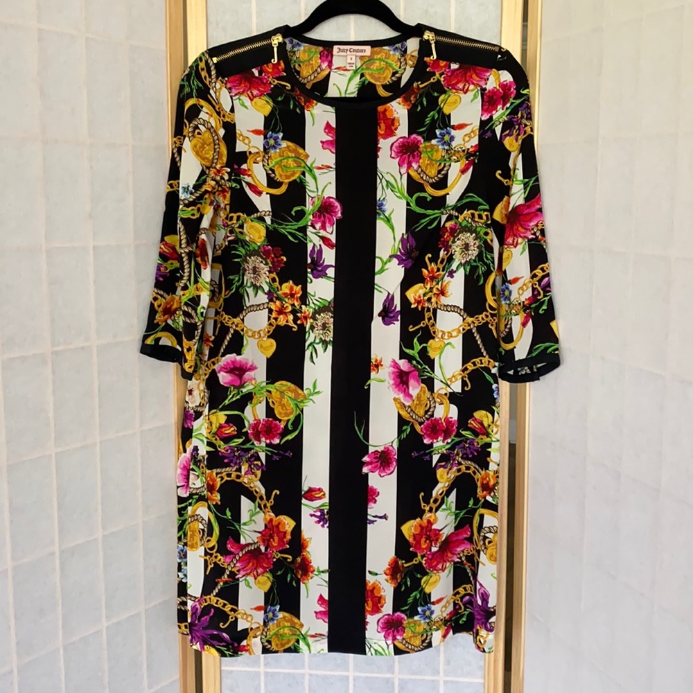 Juicy Couture Silk Black & White Stripe Dress